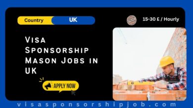 Visa Sponsorship Mason Jobs in UK